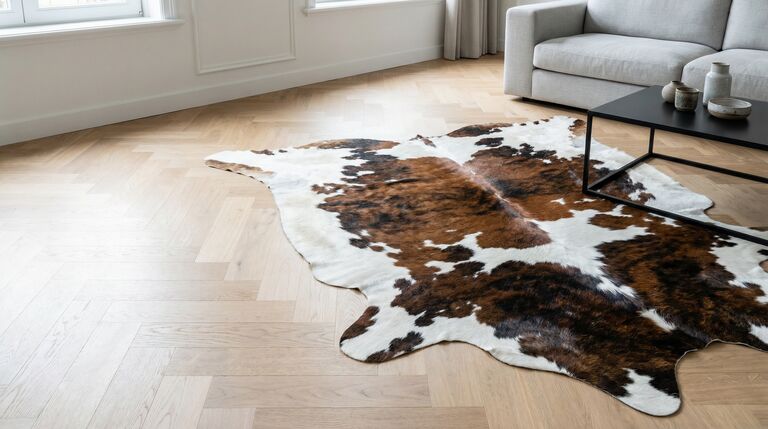 Intérieur avec un tapis en peau de vache