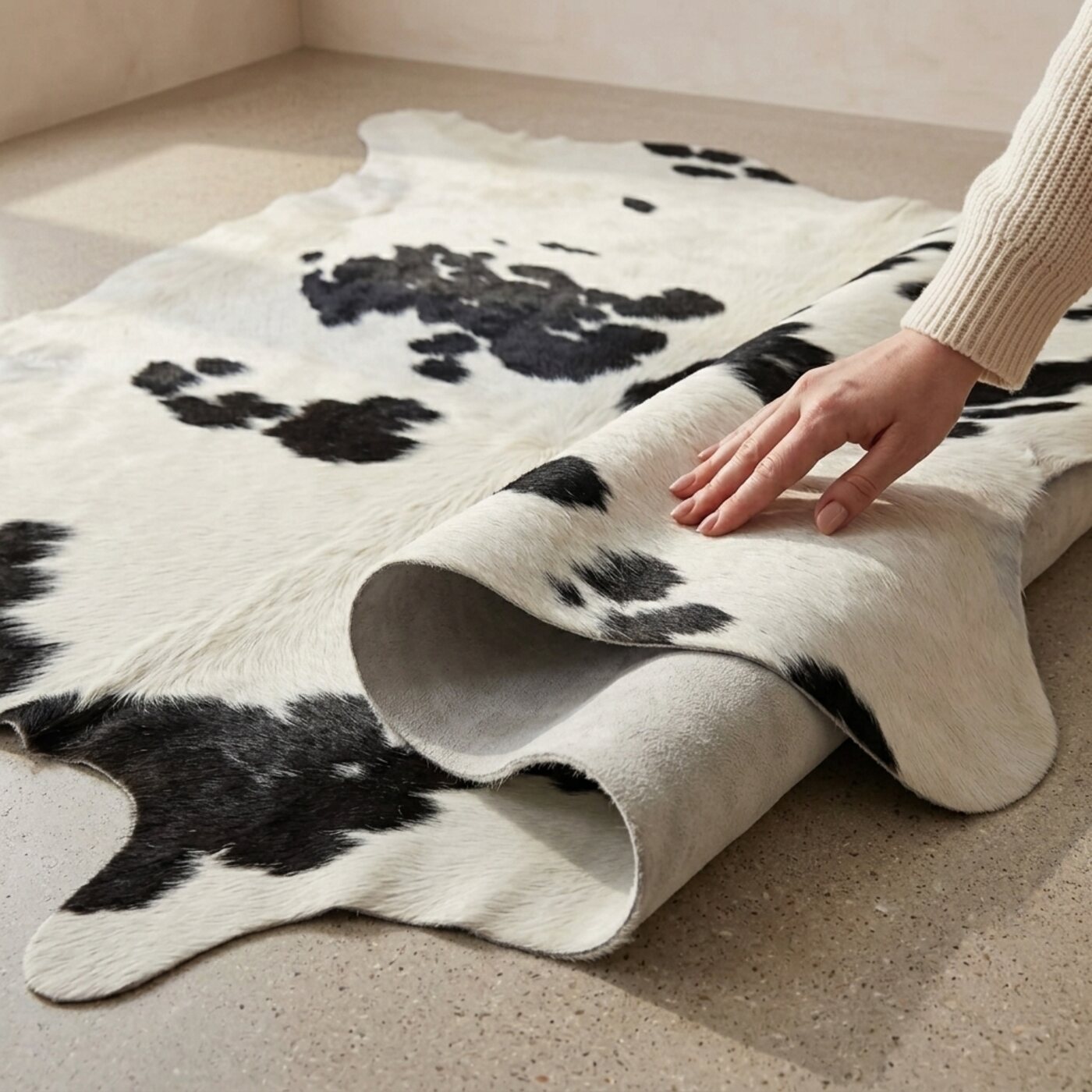 Peau de vache Noir et blanc tacheté clair - image 4