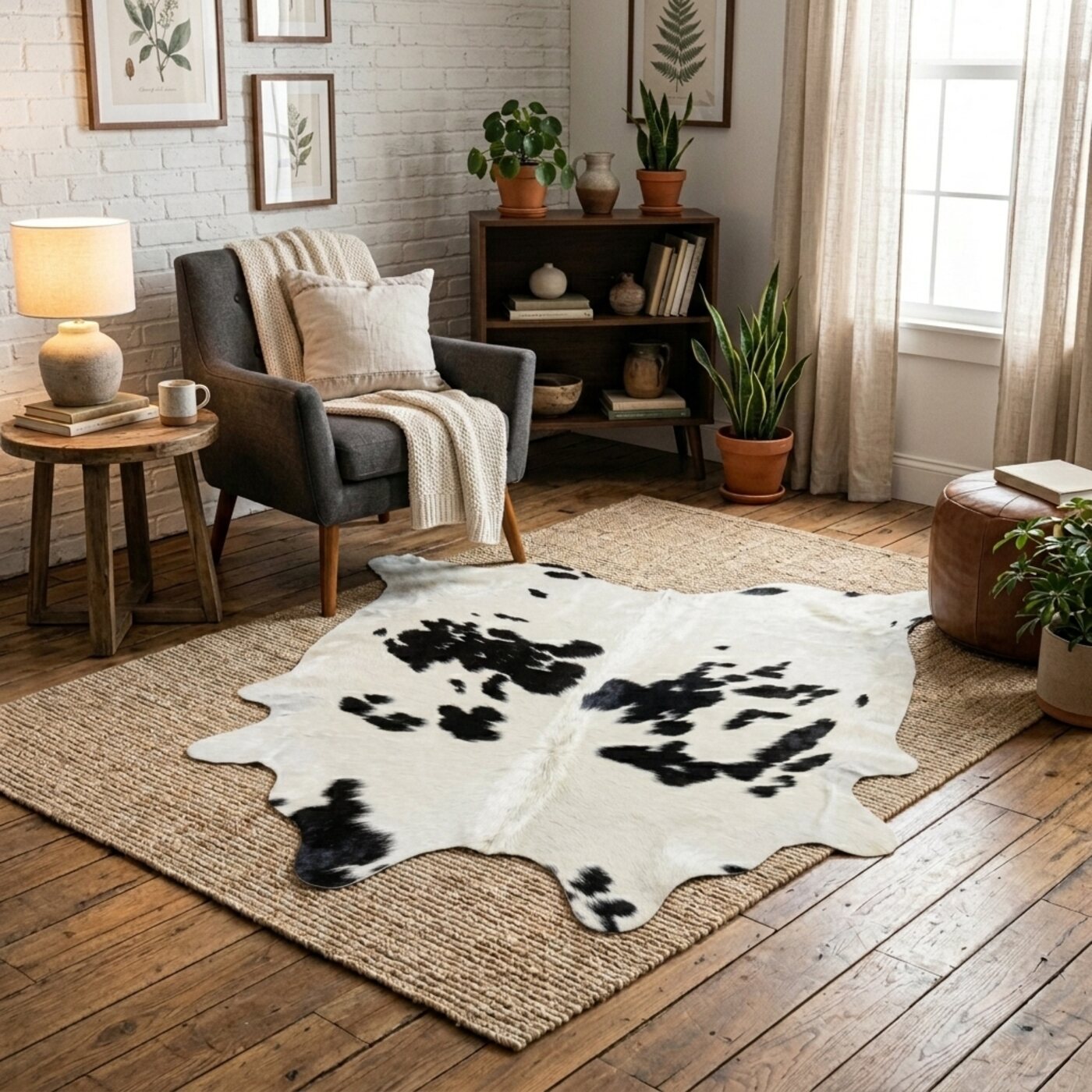 Peau de vache Noir et blanc tacheté clair - image 1