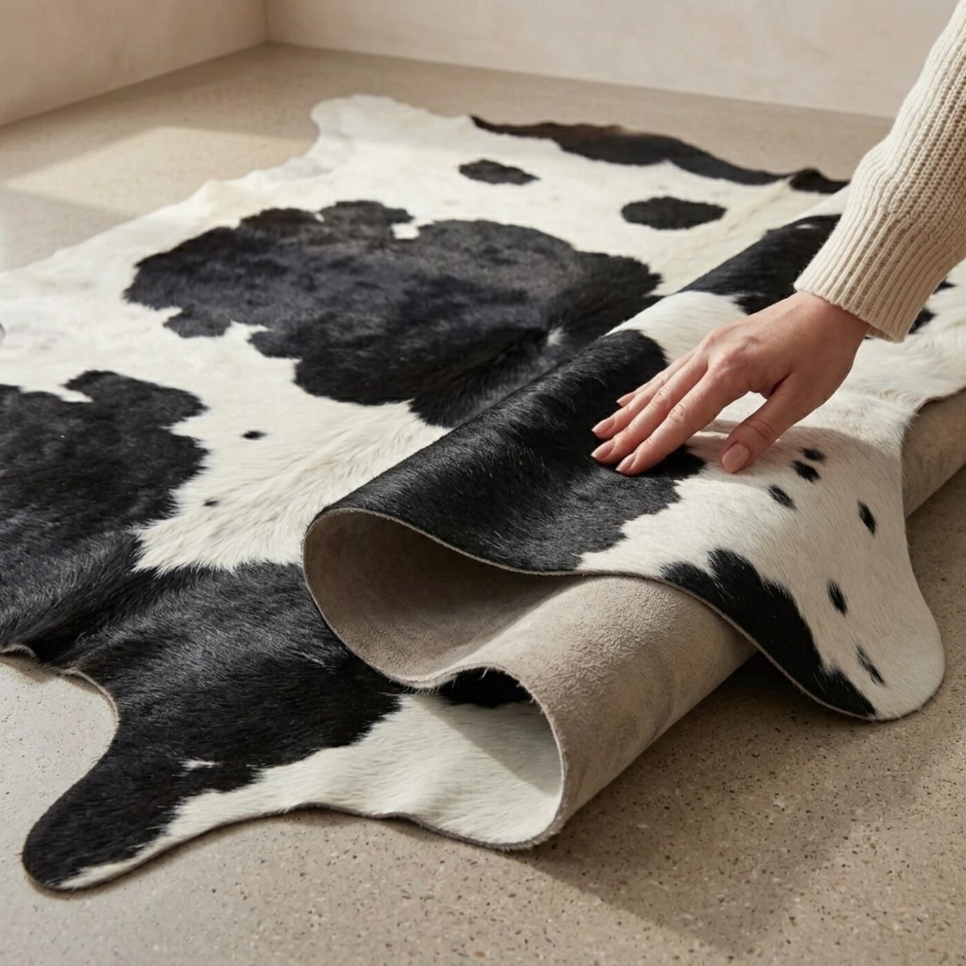 Peau de vache Noir et blanc Tacheté - image 4