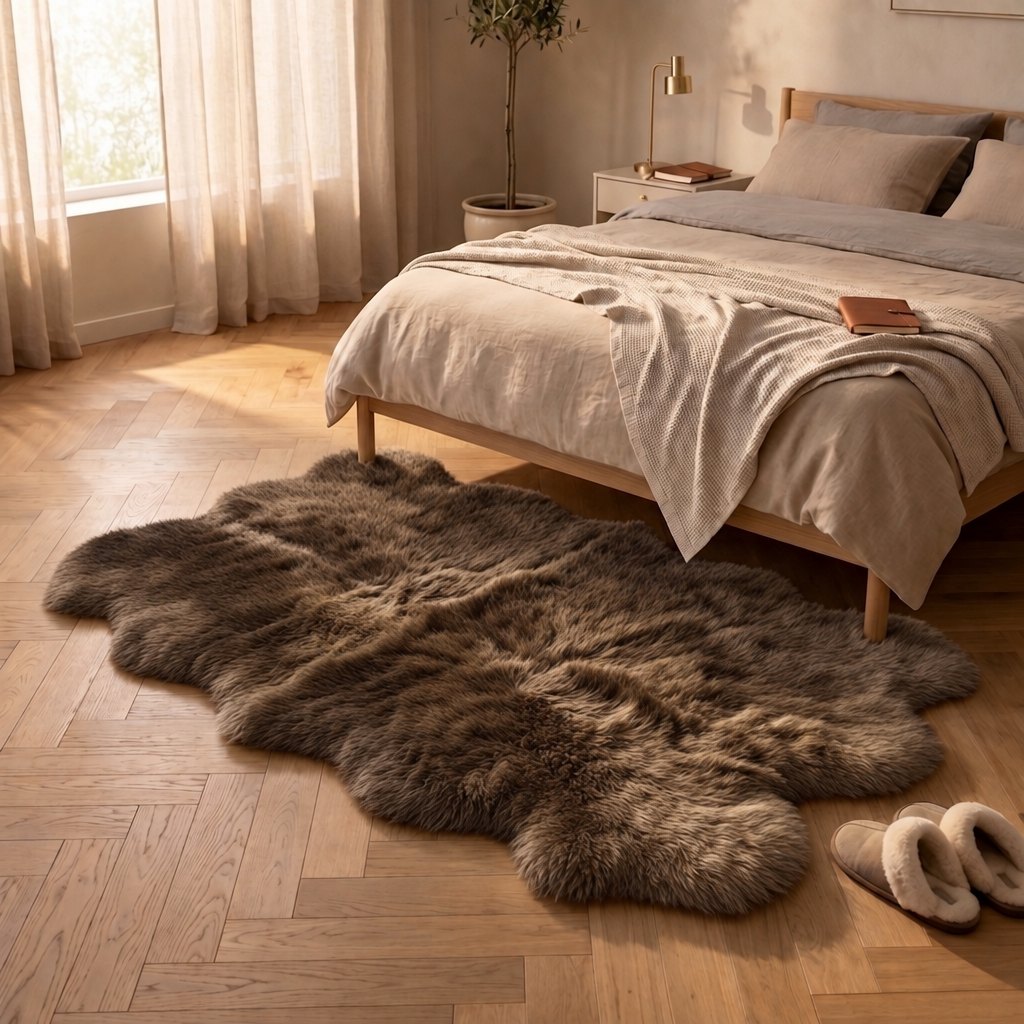 Tapis en peau de mouton marron – 4 peaux - image 2