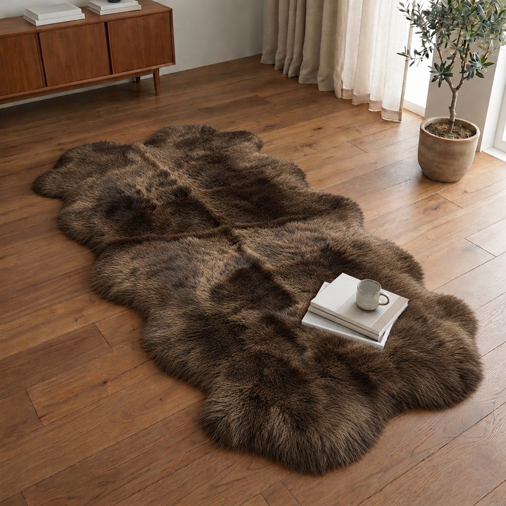 Tapis en peau de mouton marron – 4 peaux - image 1