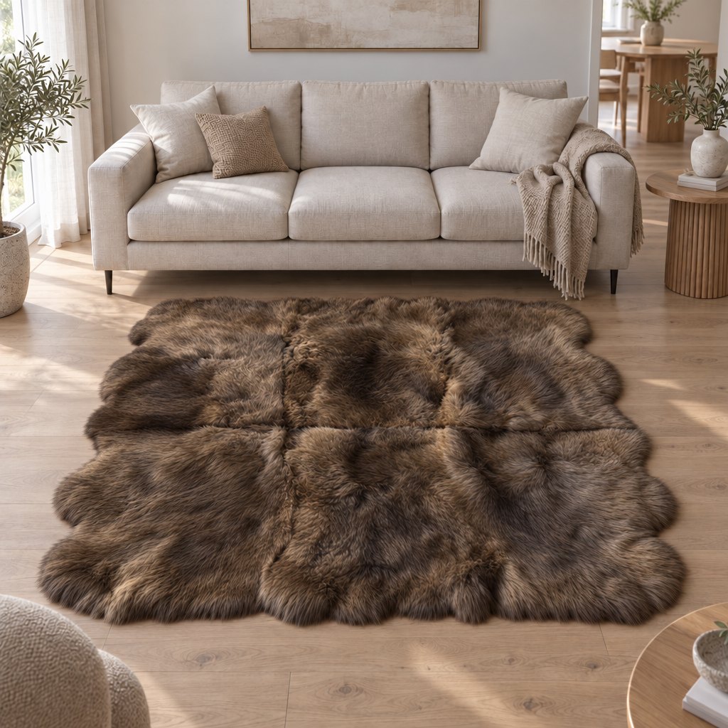 Tapis en peau de mouton marron – 6 peaux - image 1