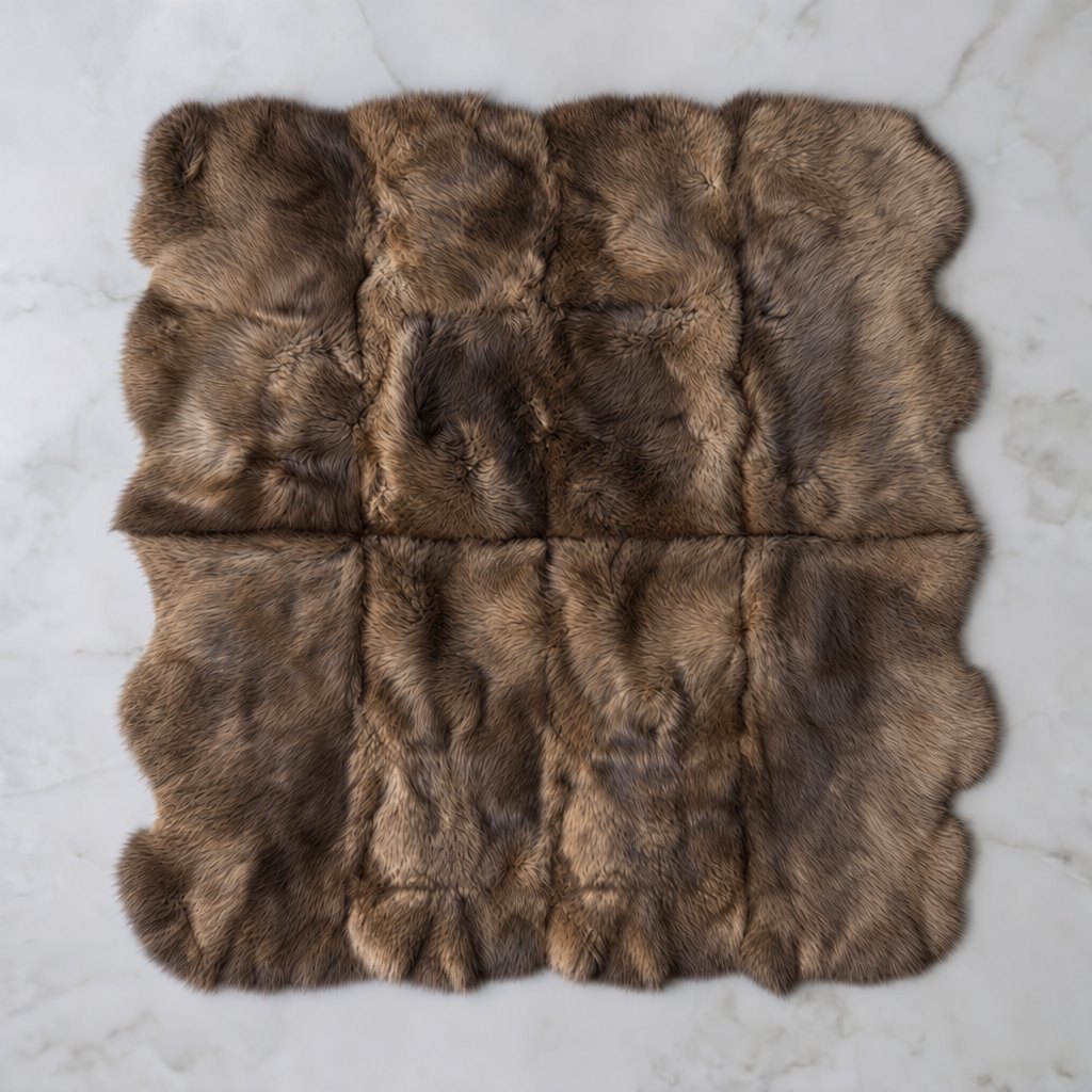 Tapis en peau de mouton marron – 8 peaux, vu du dessus