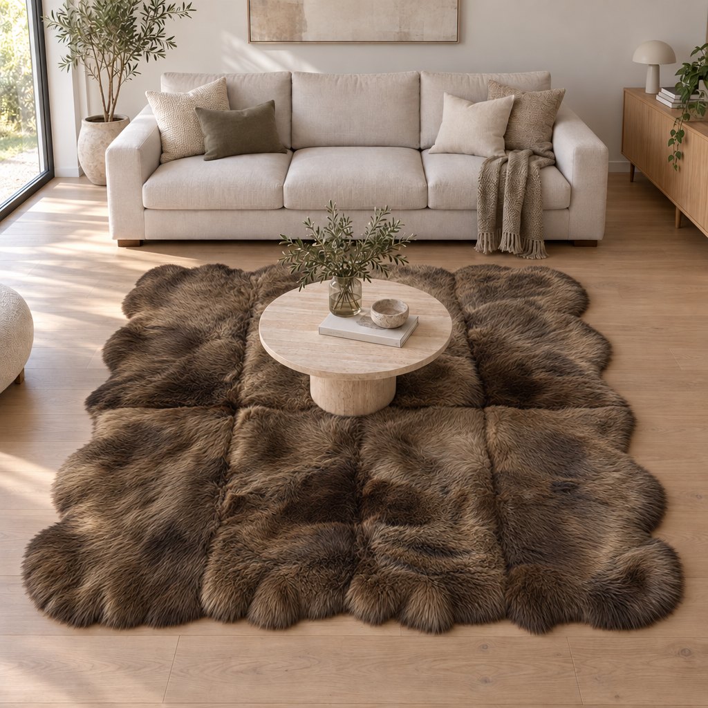 Tapis en peau de mouton marron – 8 peaux - image 1