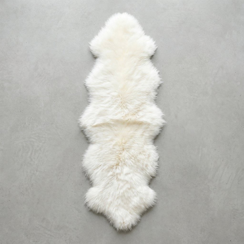 Tapis en peau de mouton blanc – 2 peaux, vu du dessus