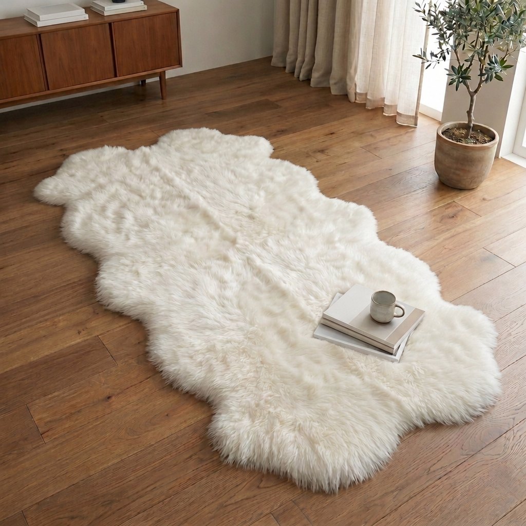 Tapis en peau de mouton blanc – 4 peaux - image 1