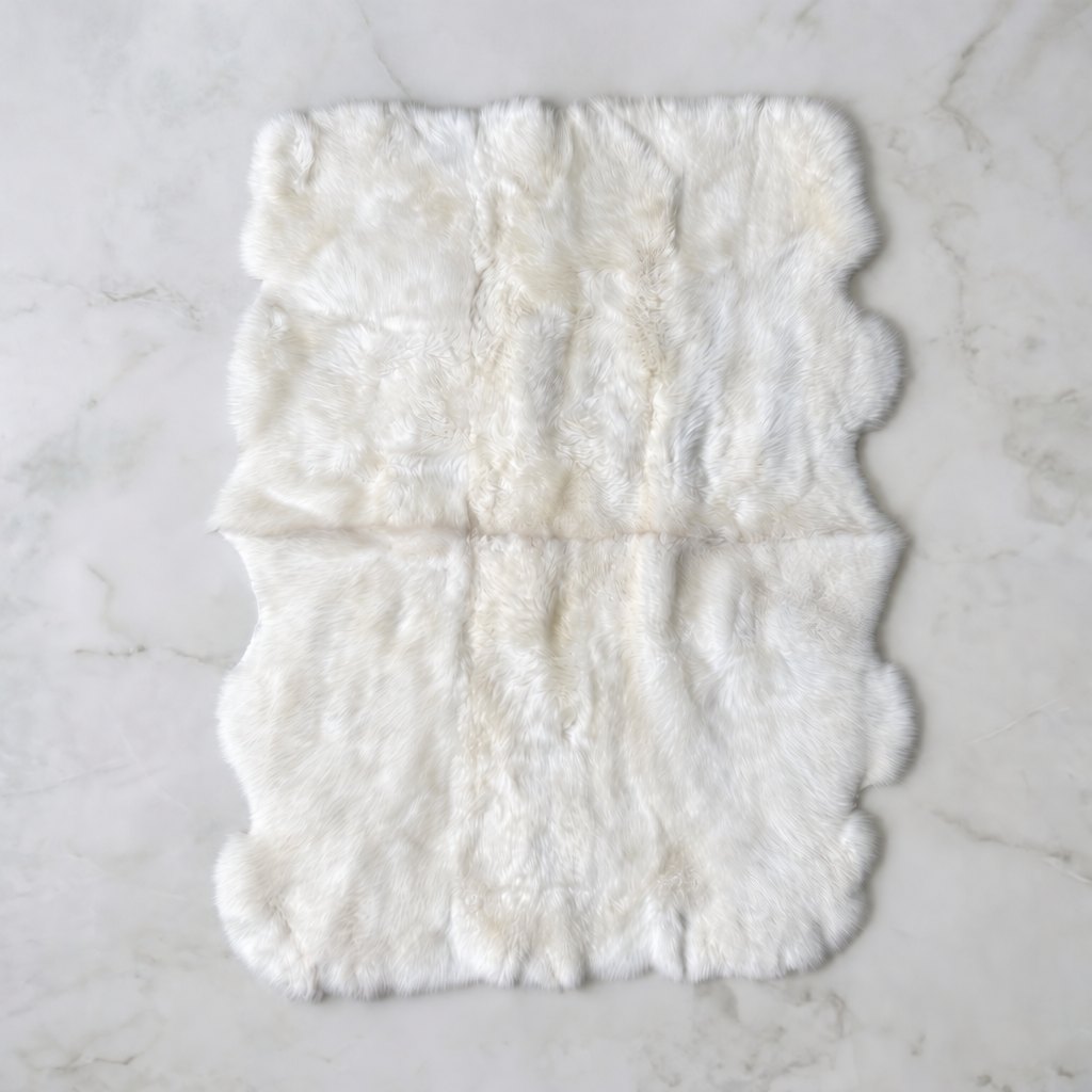 Tapis en peau de mouton blanc – 6 peaux, vu du dessus