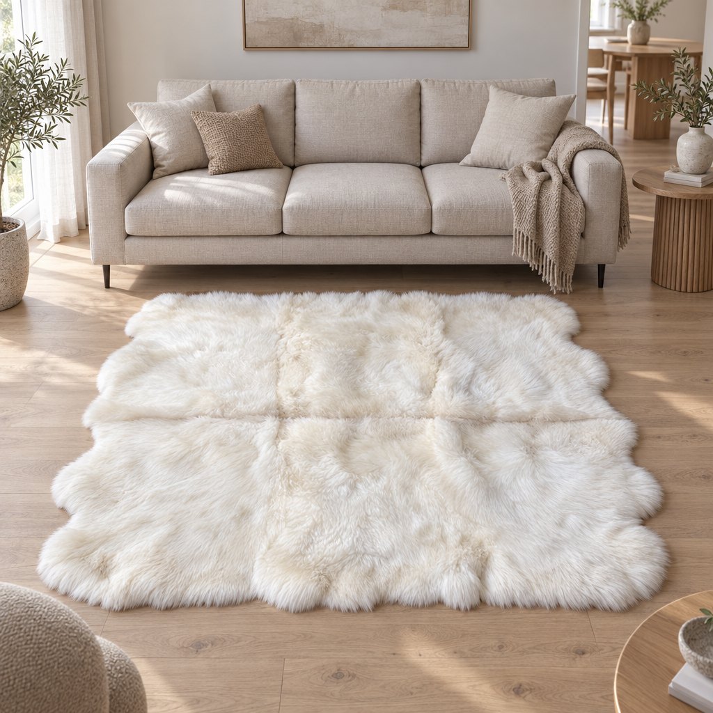 Tapis en peau de mouton blanc – 6 peaux - image 1