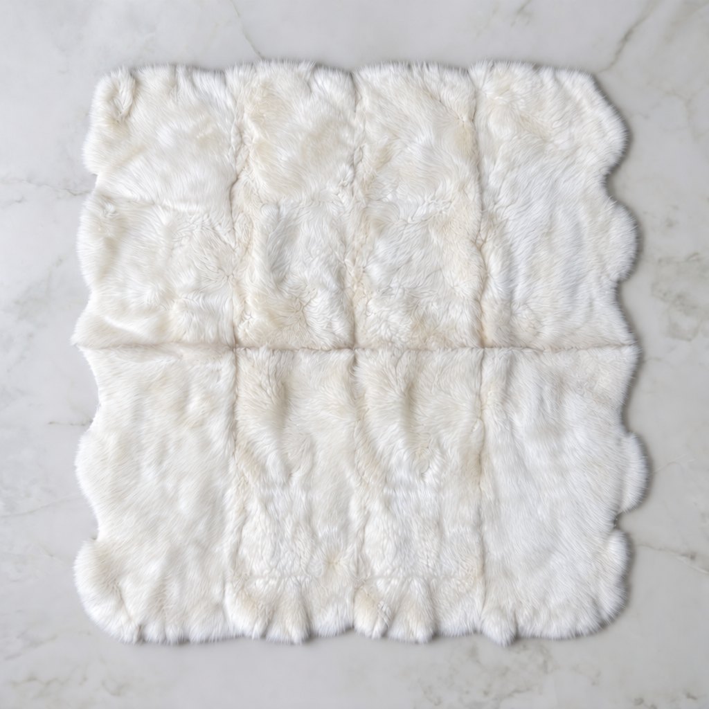 Tapis en peau de mouton blanc – 8 peaux, vu du dessus