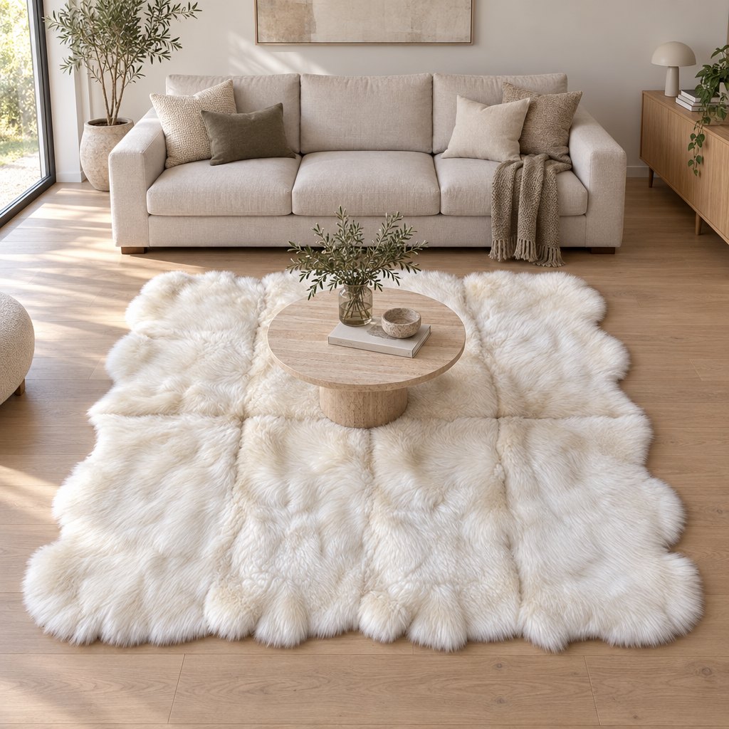 Tapis en peau de mouton blanc – 8 peaux - image 1